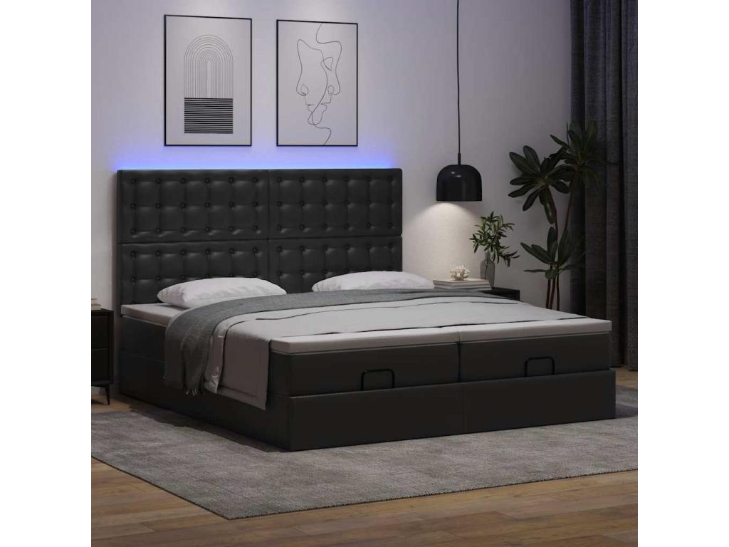 Cadre de lit ottoman avec matelas noir 160x200 cm similicuir BJSC12488
