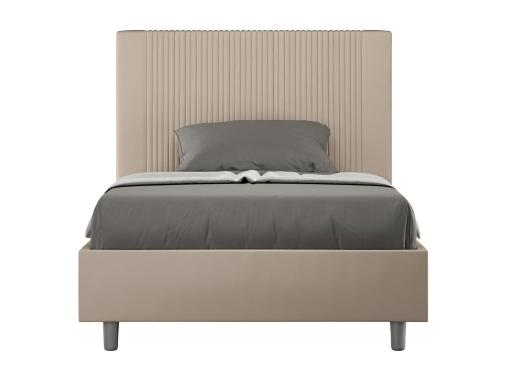 Lit moderne avec tête de lit rayures verticales matelassé simili cuir Bazen-Couleur Beige-90x190-Option Avec coffre ATIG96682