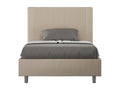 Lit moderne avec tête de lit rayures verticales matelassé simili cuir Bazen-Couleur Beige-90x190-Option Avec coffre ATIG96682
