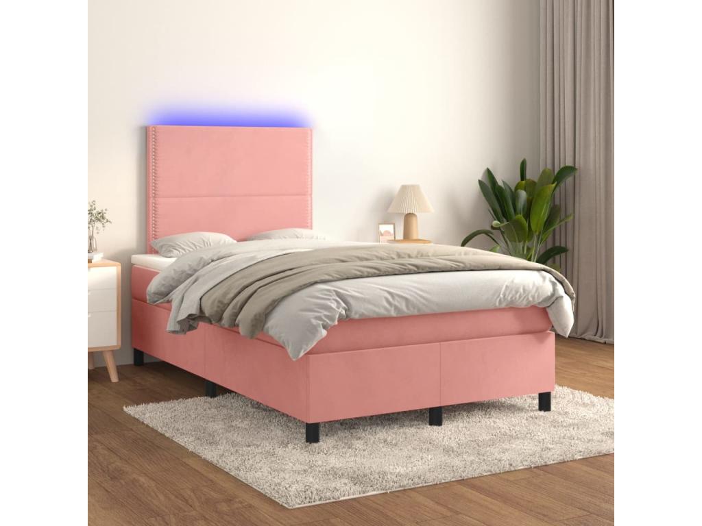 Sommier tapissier avec matelas et LED Rose 120x200cm Velours MLXN28465