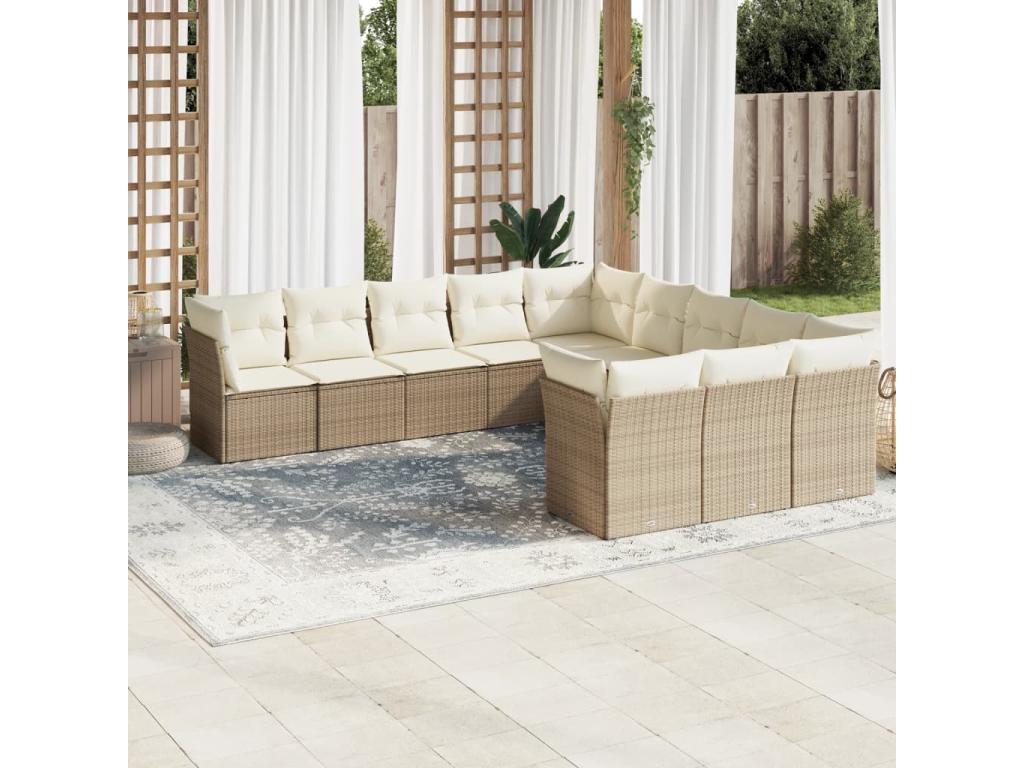 Salon de jardin 11 pcs avec coussins beige résine tressée OVAJ53528