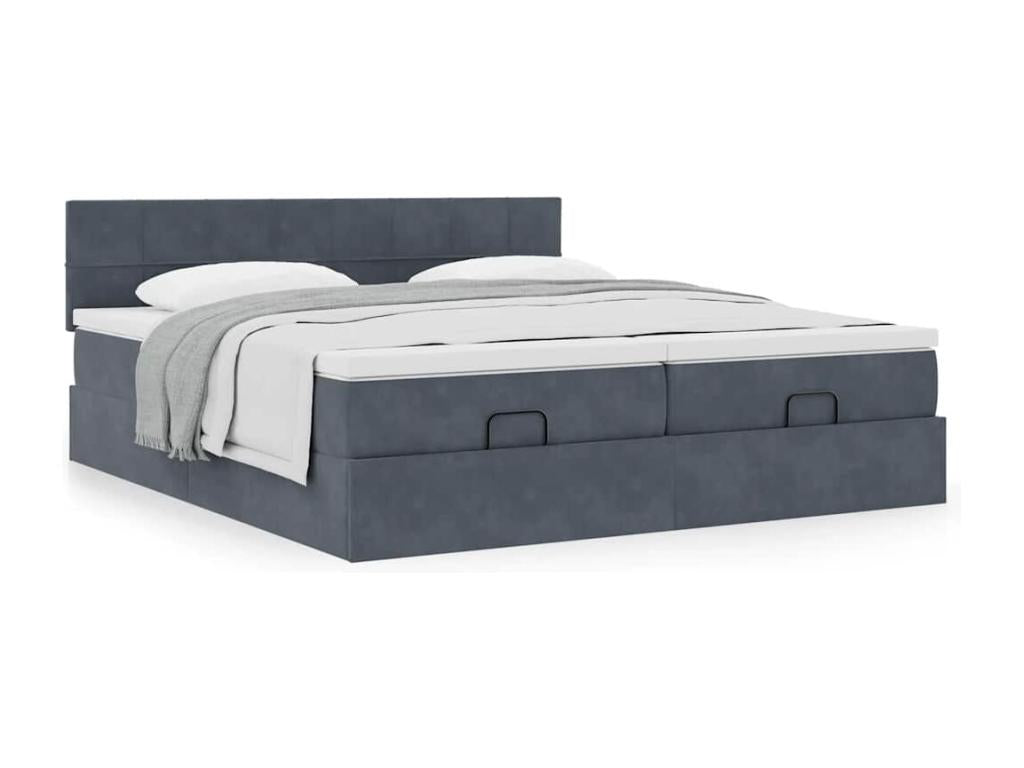 Cadre de lit ottoman avec matelas gris foncé 180x200cm velours URGV67665