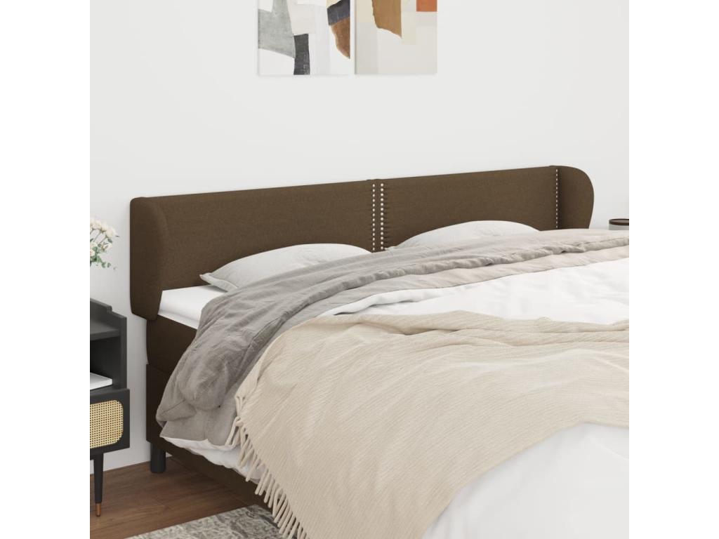 Tête de lit avec oreilles Marron foncé 163x23x78/88 cm Tissu JIFJ16166
