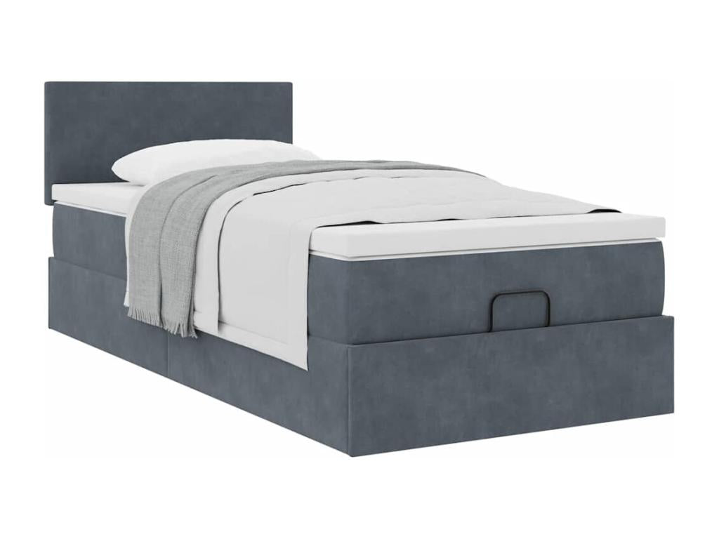 Cadre de lit ottoman avec matelas gris foncé 90x190 cm velours ZHLT36538