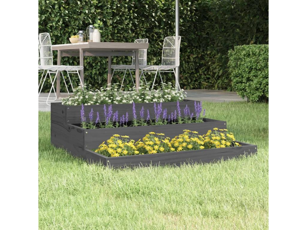Jardinière Gris 78x78x27 cm Bois massif de pin KICL57835