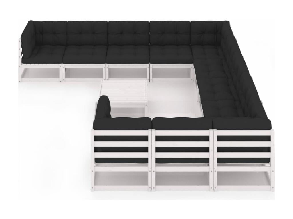Salon de jardin 12 pièces avec coussins Blanc Bois de pin massif BPDC65075