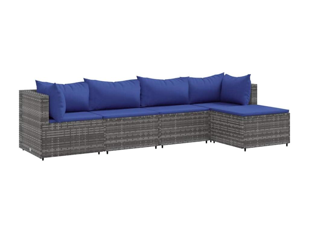 Salon de jardin 5 pièces avec coussins Gris Résine tressée VKYQ48658