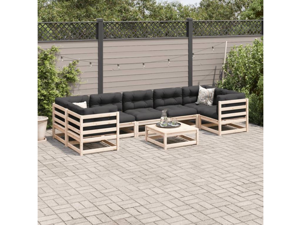 Salon de jardin 8 pcs avec coussins bois de pin massif IBDQ55769
