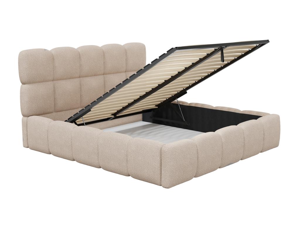 Lit coffre 160x200 cm - Tissu bouclette - Beige - Boislis MYTS46332