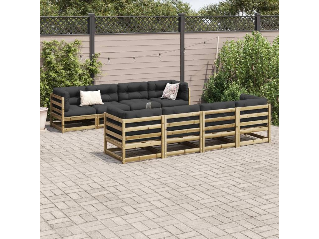Salon de jardin 9 pièces avec coussins bois de pin imprégné EEBL60369
