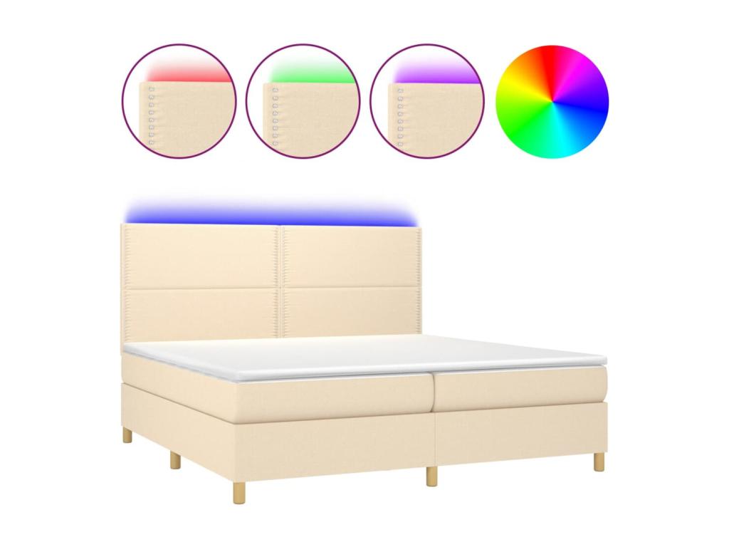 Sommier tapissier et matelas et LED Crème 200x200 cm Tissu UNSL19405