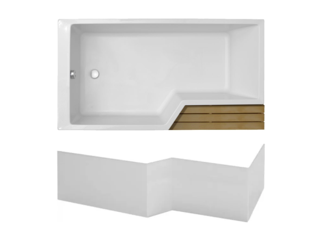 Pack baignoire bain douche antidérapante 180x90 Boislis Neo blanc mat version gauche tablier ZSEL02159