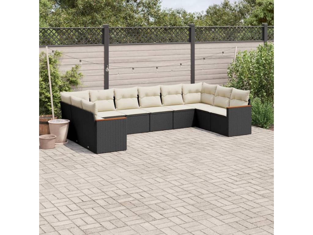 Salon de jardin 10 pcs avec coussins noir résine tressée LXQC74384
