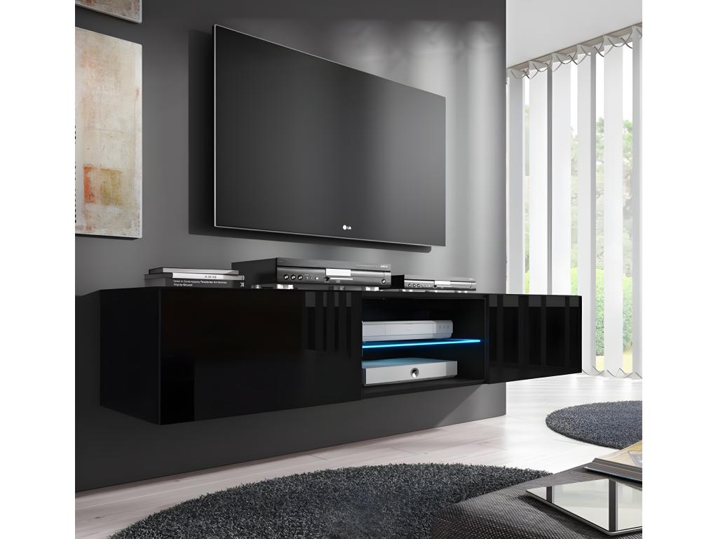 Meuble TV pour Salon Salle à manger en Noir avec LED 160x38.5x30cm Tibi MBEW66870