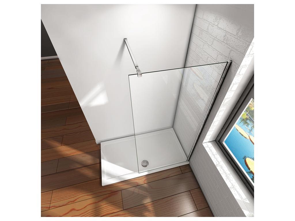 Paroi de douche fixe à l'italienne 130x200cm - 10mm verre trempé anticalcaire - Avec barre de fixation 73-120cm en carré PCTN54908