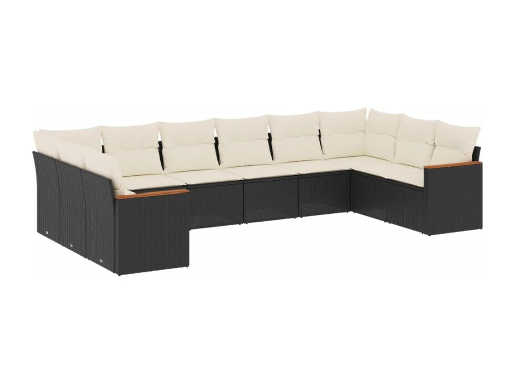 Salon de jardin 10 pcs avec coussins noir résine tressée LXQC74384