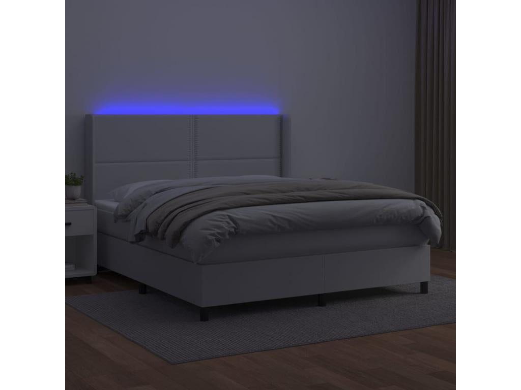 Sommier à Boislis de lit matelas LED Blanc 180x200 Similicuir TSSL93342