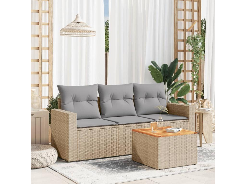 Salon de jardin avec coussins 4 pièces méBoislis beige résine tressée MJMW60642