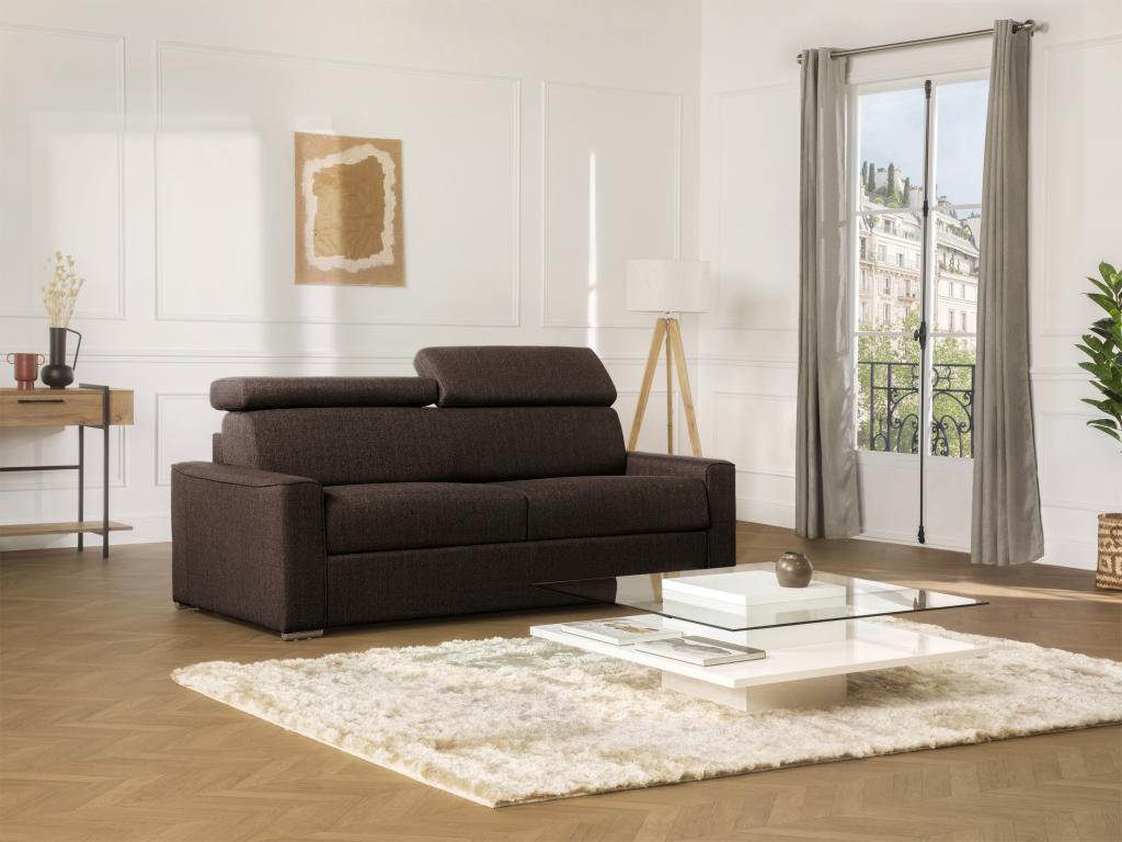 Canapé 2 places convertible express en tissu marron - couchage 120 cm - Matelas 14 cm avec mémoire de forme Boislis DPDR50710