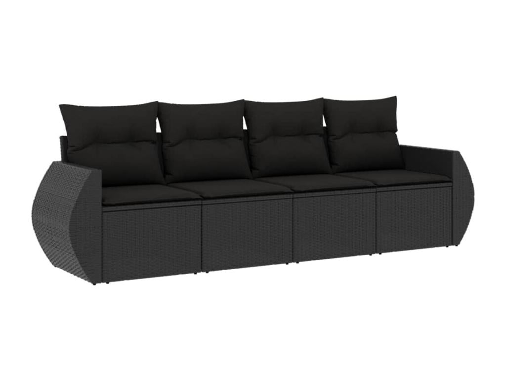 Salon de jardin 4 pcs avec coussins noir résine tressée DRHM62482