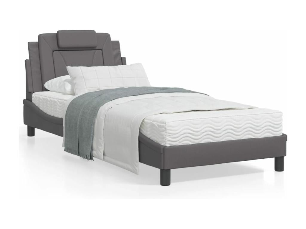Lit avec matelas gris 80x200 cm similicuir OUJO70227