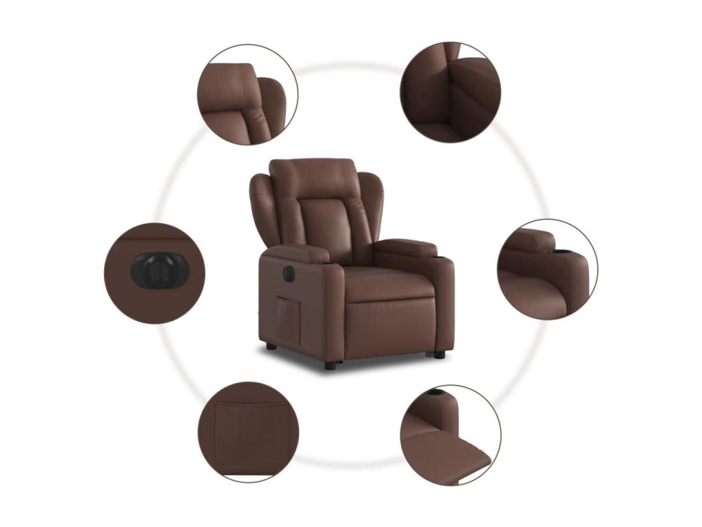 Fauteuil inclinable électrique marron similicuir JDOZ06299