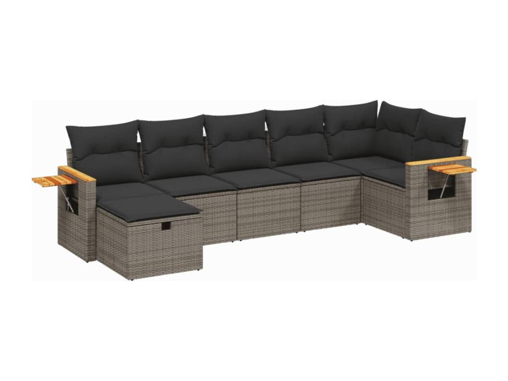 Salon de jardin avec coussins 7 pièces gris résine tressée HUDQ65616