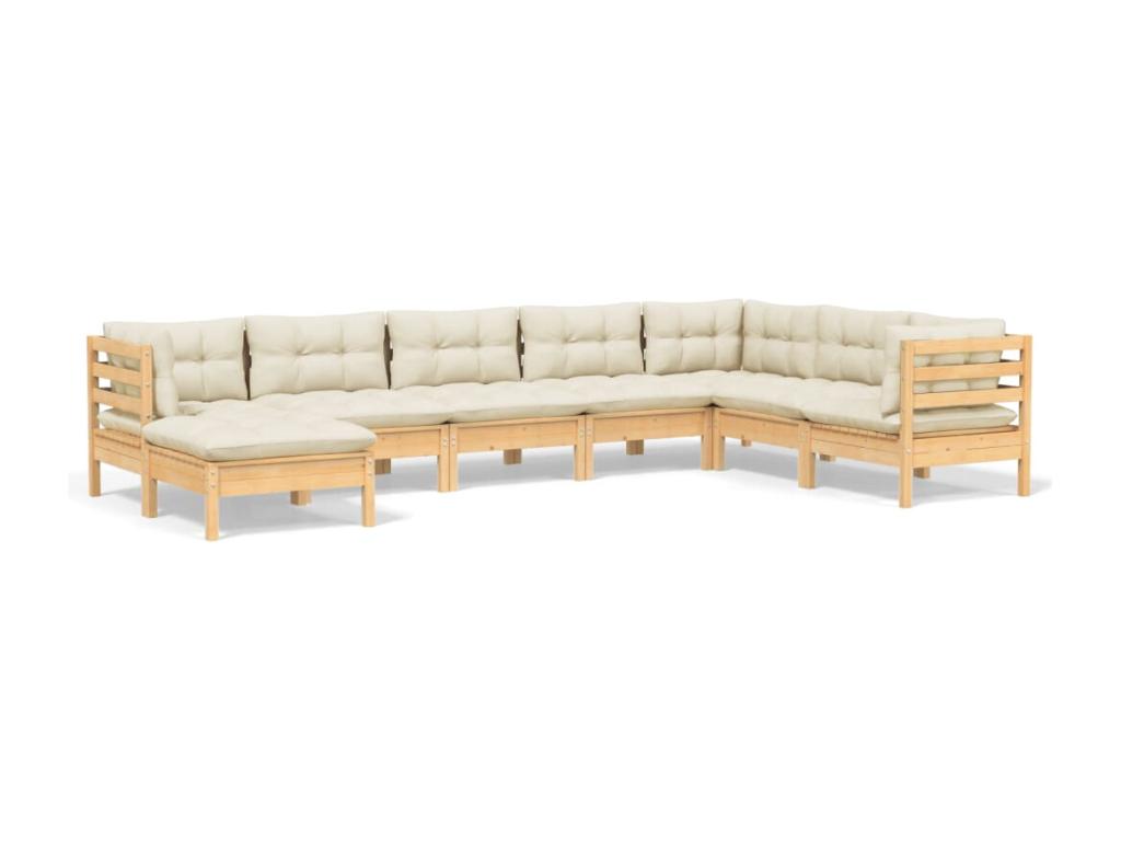 Salon de jardin 8 pcs avec coussins crème Bois de pin solide 5 BWTN85114