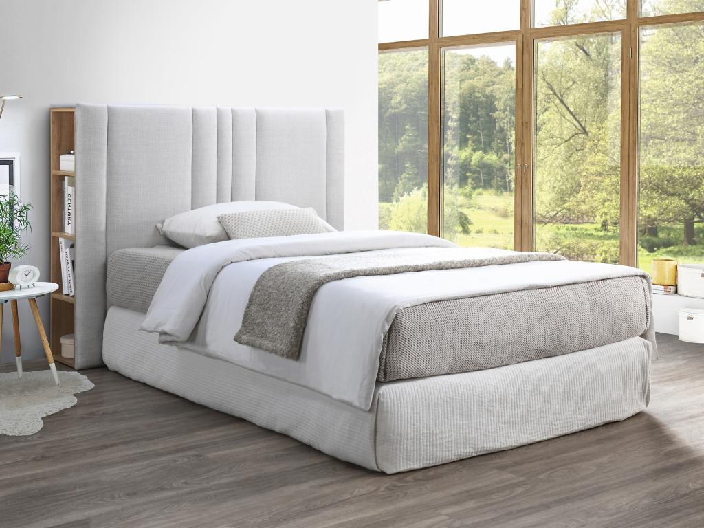 Tête de lit avec rangements 140 cm - Tissu - Gris clair et naturel - Boislis BFJA47758