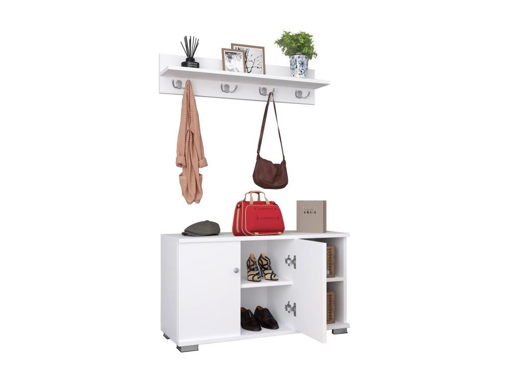 Boislis Banc en bois 2 pièces Armoire à chaussures Étagère à chaussures Porte-manteau Meuble d'entrée Gados L blanc XGEO48847