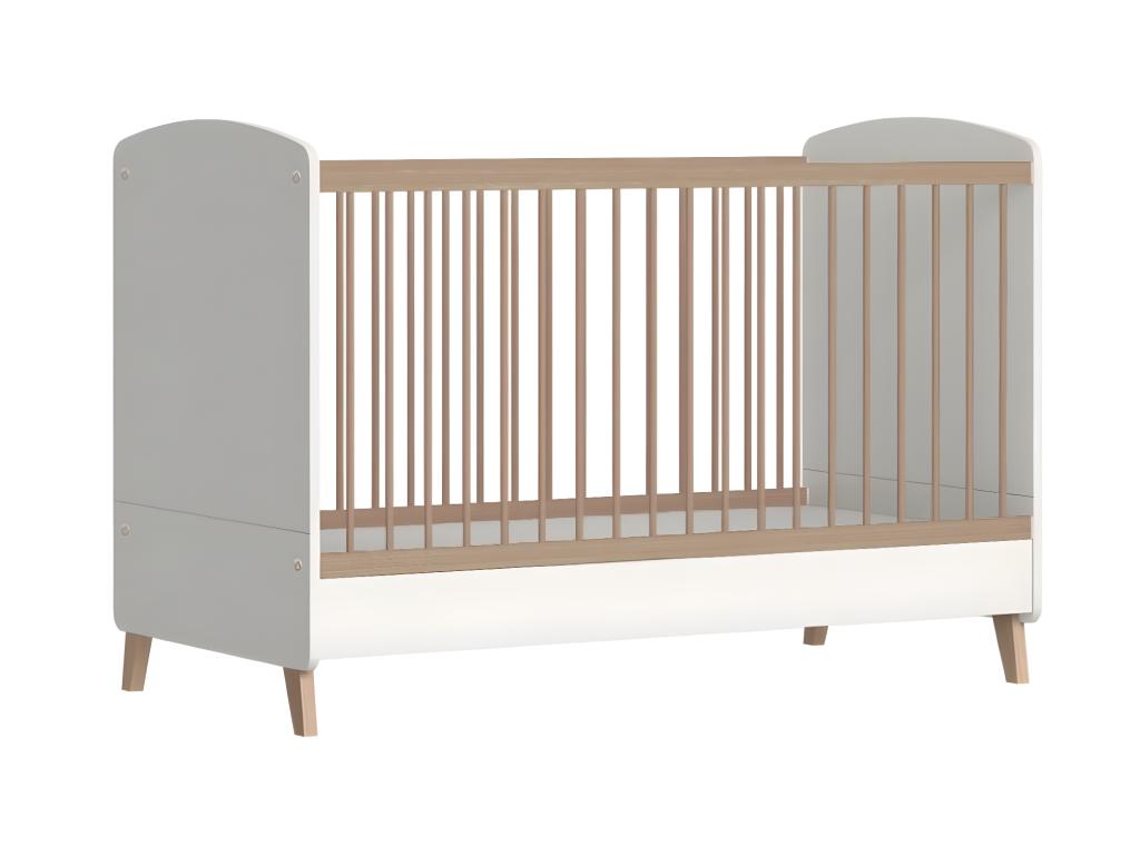 Pack lit bébé évolutif avec matelas 70x140 cm panneaux de fibres blanc et noisette Boislis UODS44978