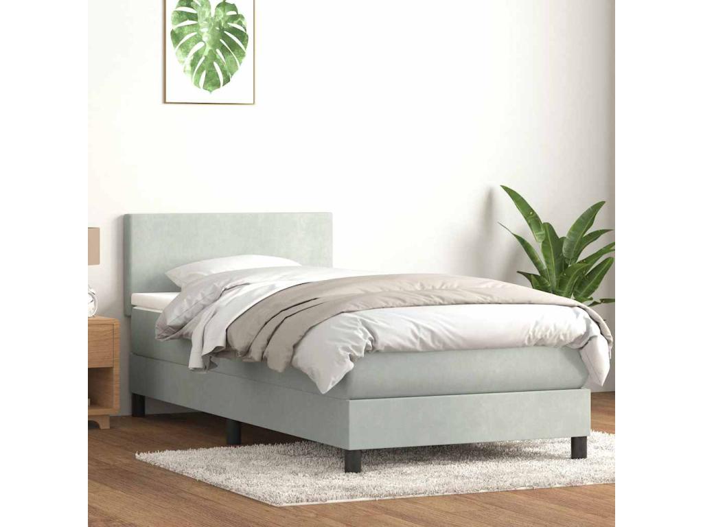 Sommier à Boislis de lit et matelas gris clair 80x210 cm velours QQUN90264