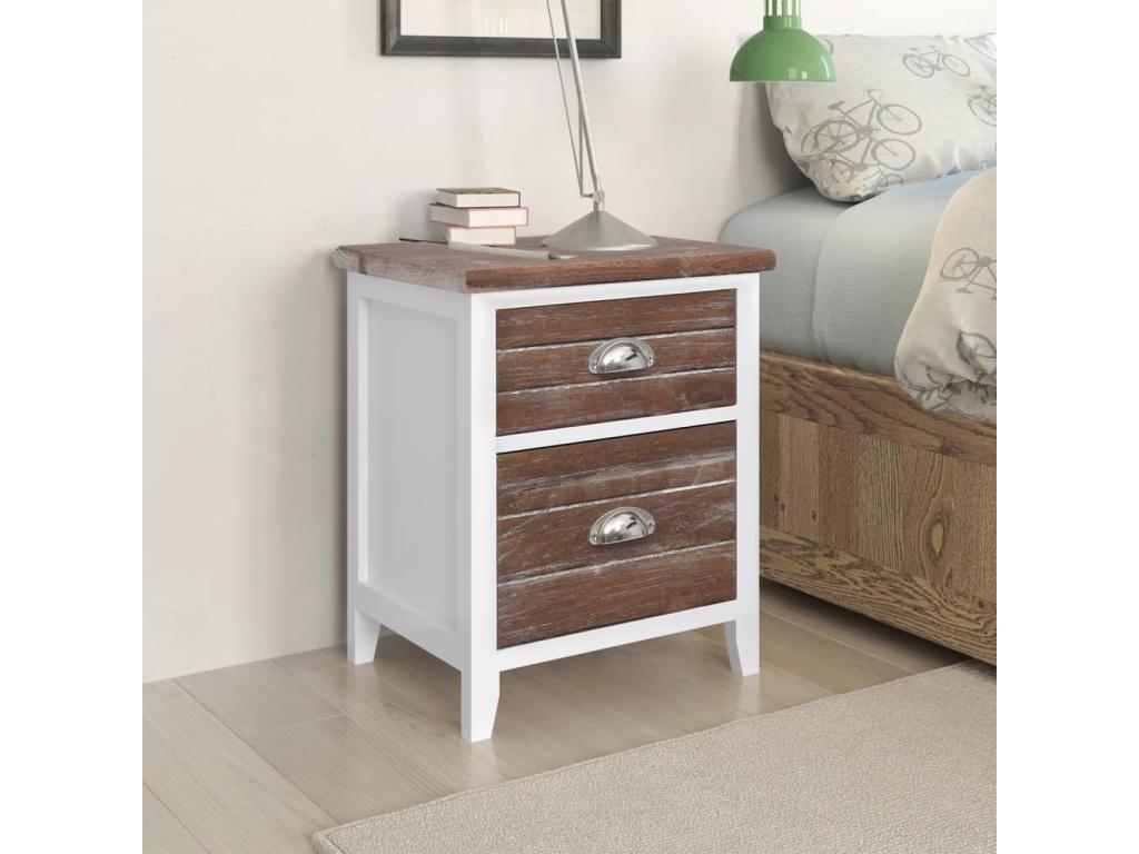 Mobenze - Table de chevet 2 pcs avec 2 tiroirs Marron et blanc BBQS10893