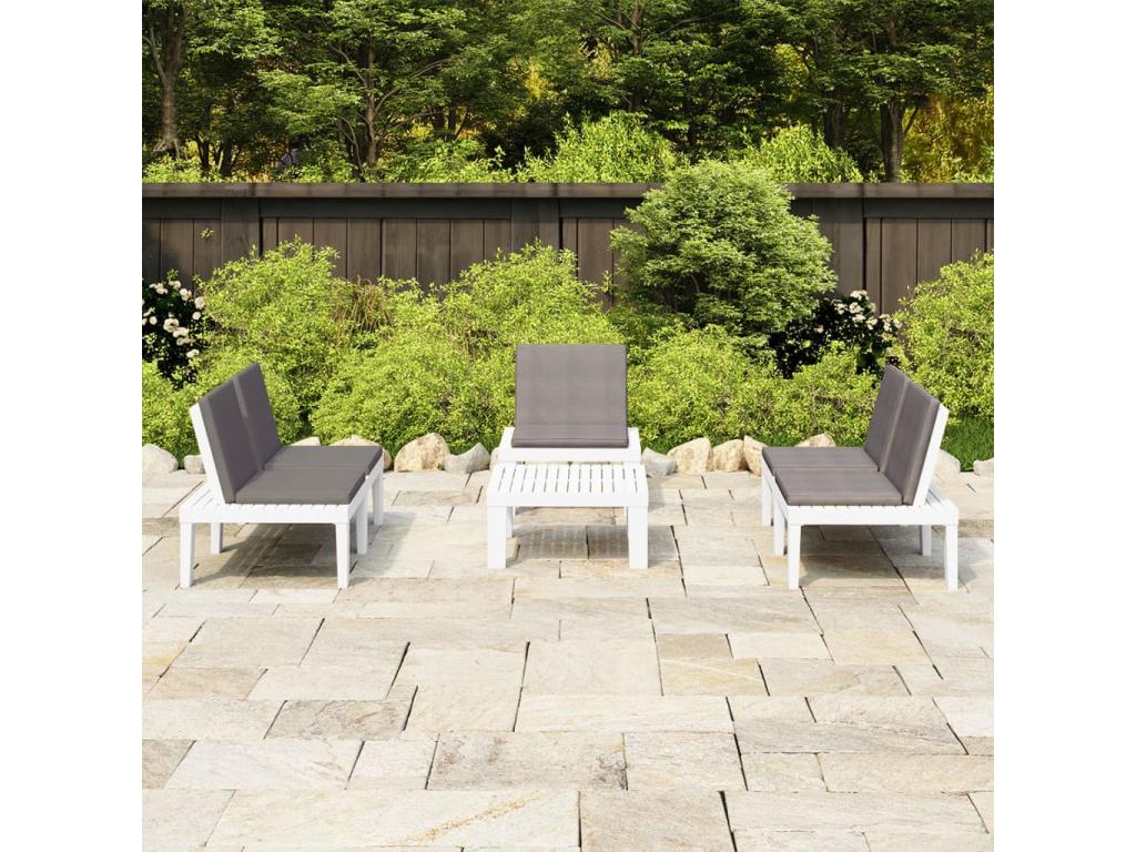 Salon de jardin 4 pcs avec coussins Plastique Blanc 3 LERY86693