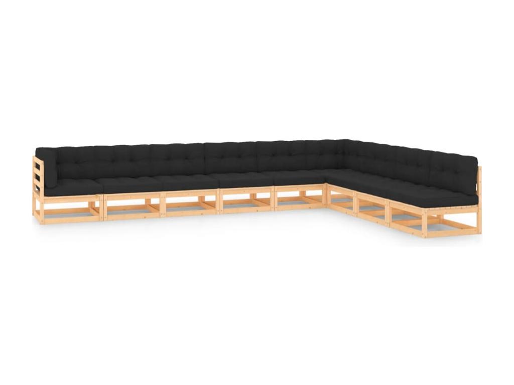 Salon de jardin 9 pièces avec coussins anthracite Pin massif JZLV02667