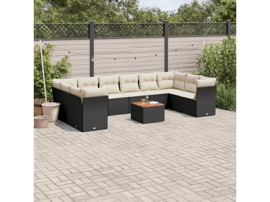 Salon de jardin 11 pcs avec coussins noir résine tressée YTJQ19448