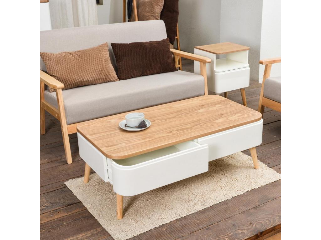 Table basse naturel et blanc Boislis QWUQ12768