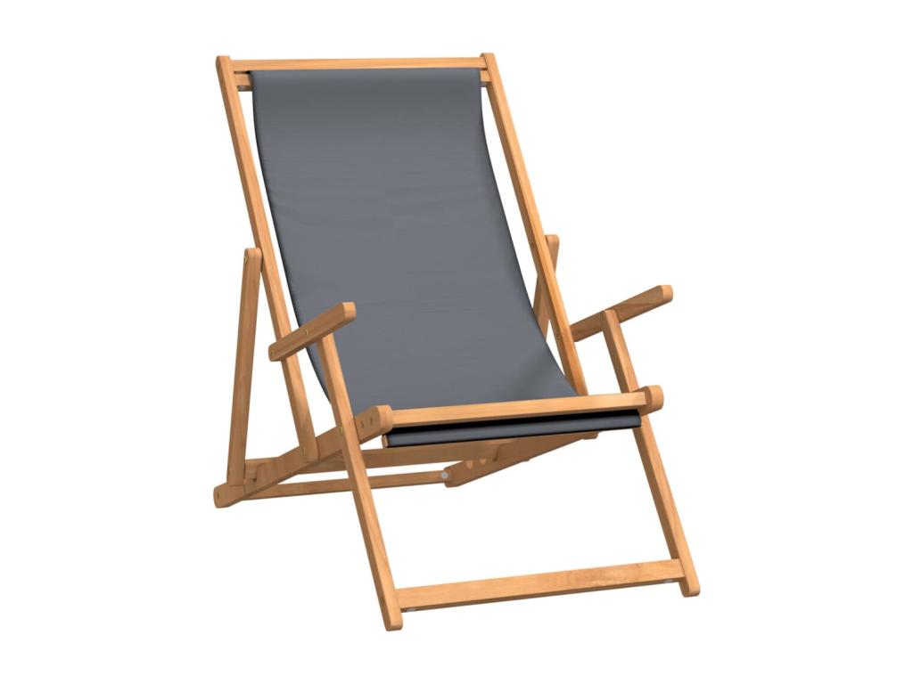 Chaise de plage pliable Bois de teck solide Gris PKDX76670