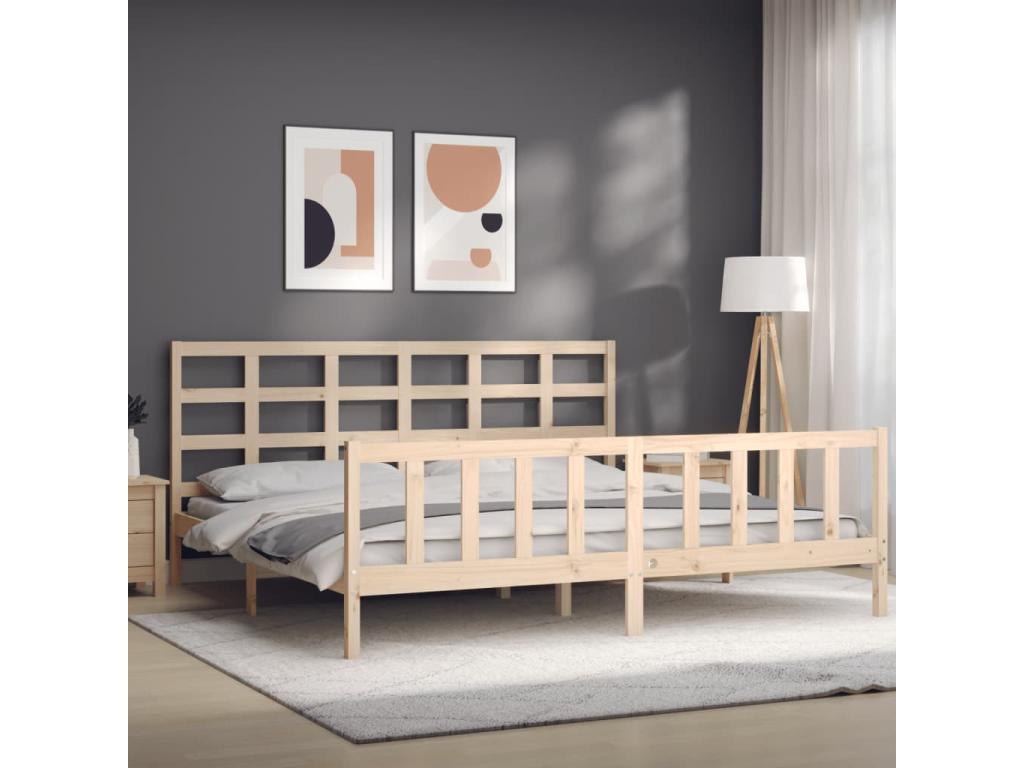 Cadre de lit avec tête de lit 180x200 cm bois massif MMJY48214