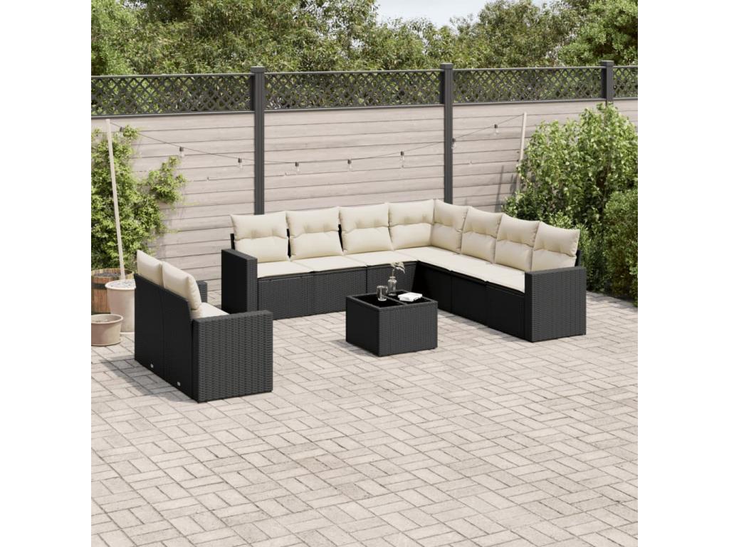 Salon de jardin 10 pcs avec coussins noir résine tressée VMMW74918