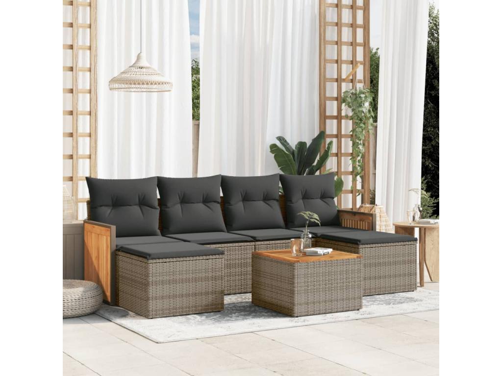 Salon de jardin avec coussins 7 pcs gris résine tressée AXIN34294