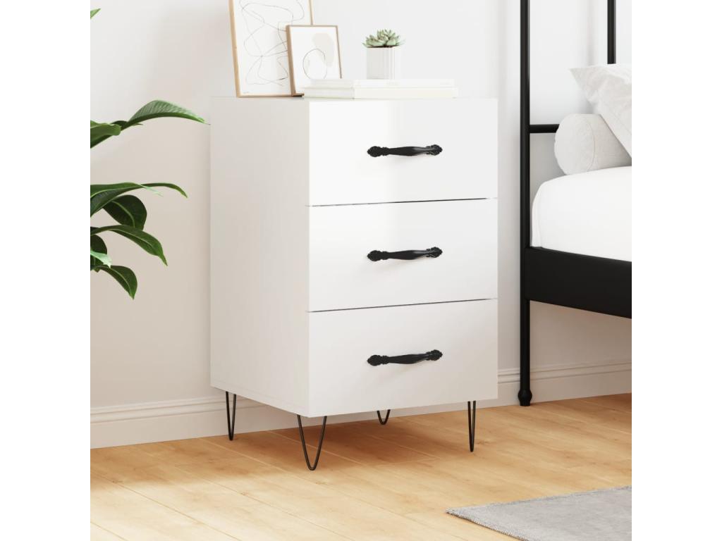 Table de chevet blanc brillant 40x40x66 bois d'ingénierie YMOT36724