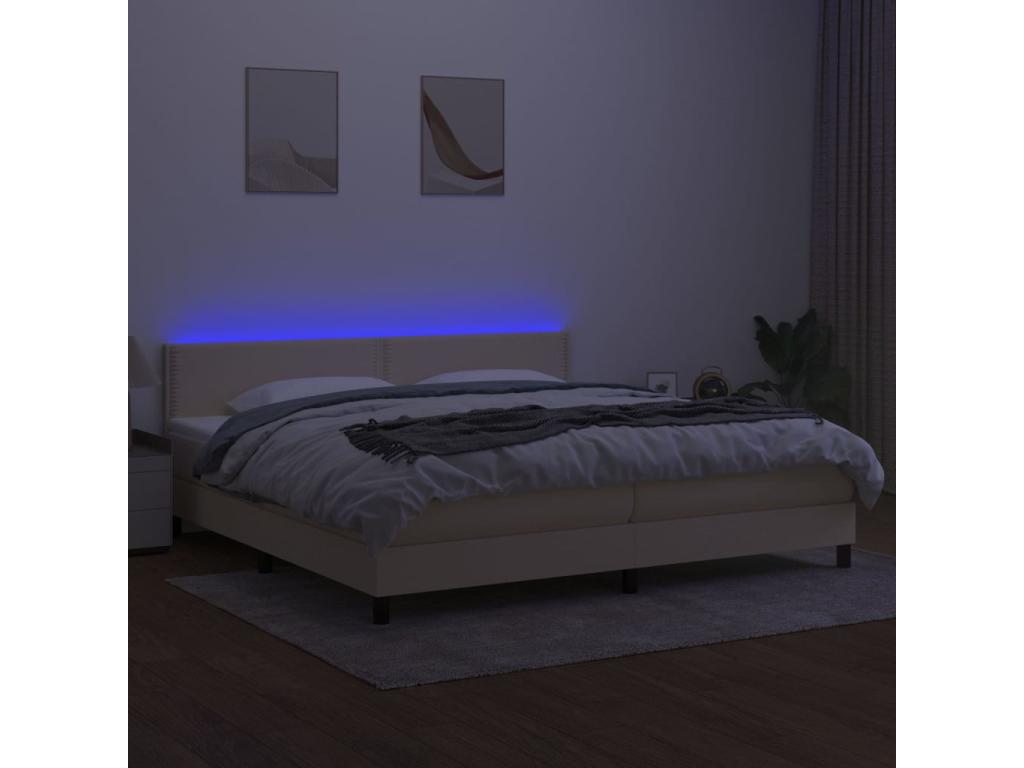 Sommier tapissier et matelas et LED Crème 200x200 cm Tissu VENM20158