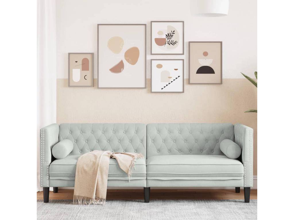 Canapé Boislis avec traversins 3 places gris clair velours VQJT97773