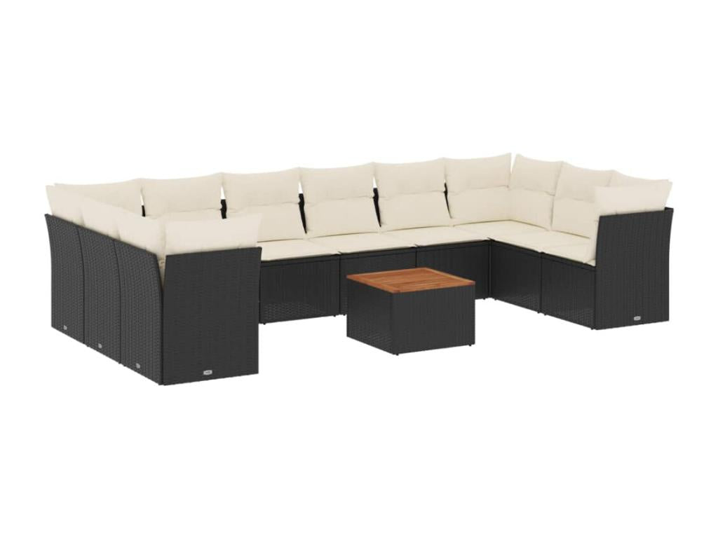 Salon de jardin 11 pcs avec coussins noir résine tressée YTJQ19448