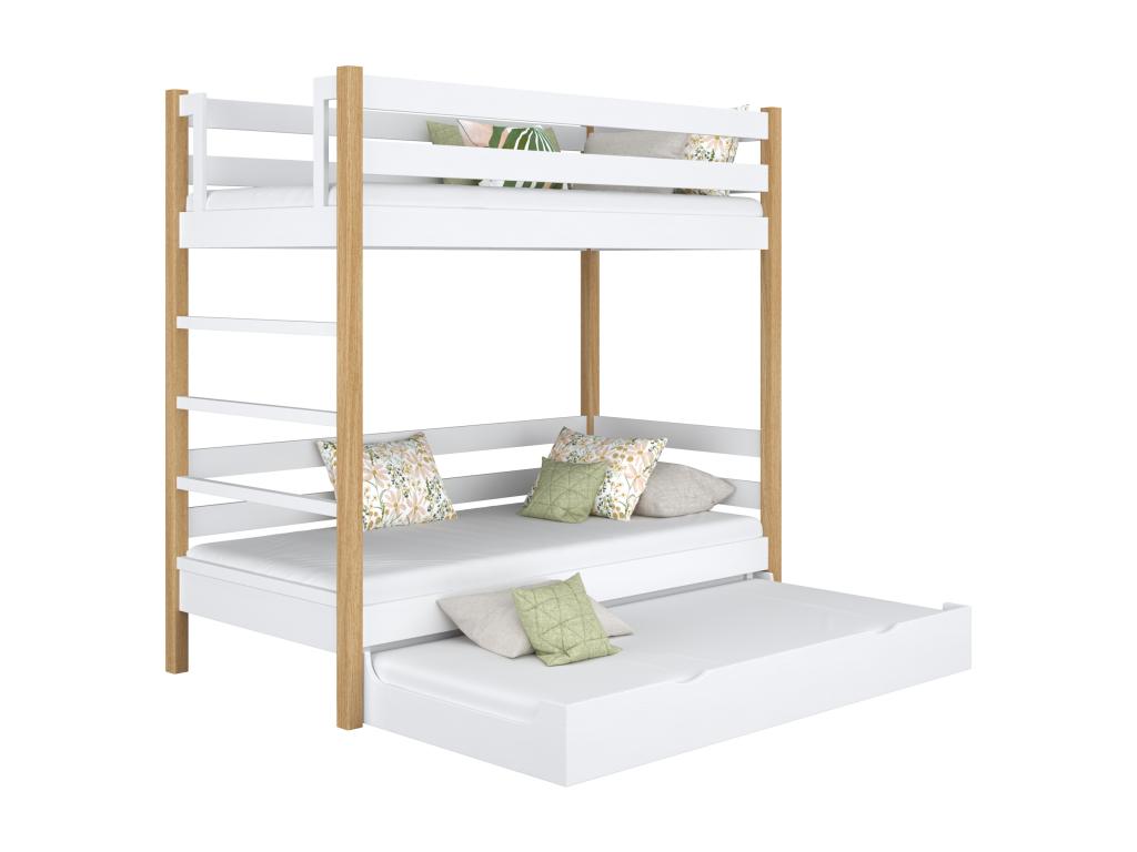 Lit superposé en bois - avec tiroir pour matelas N03 Blanc / Chêne Naturel 80x180 BJGF04287