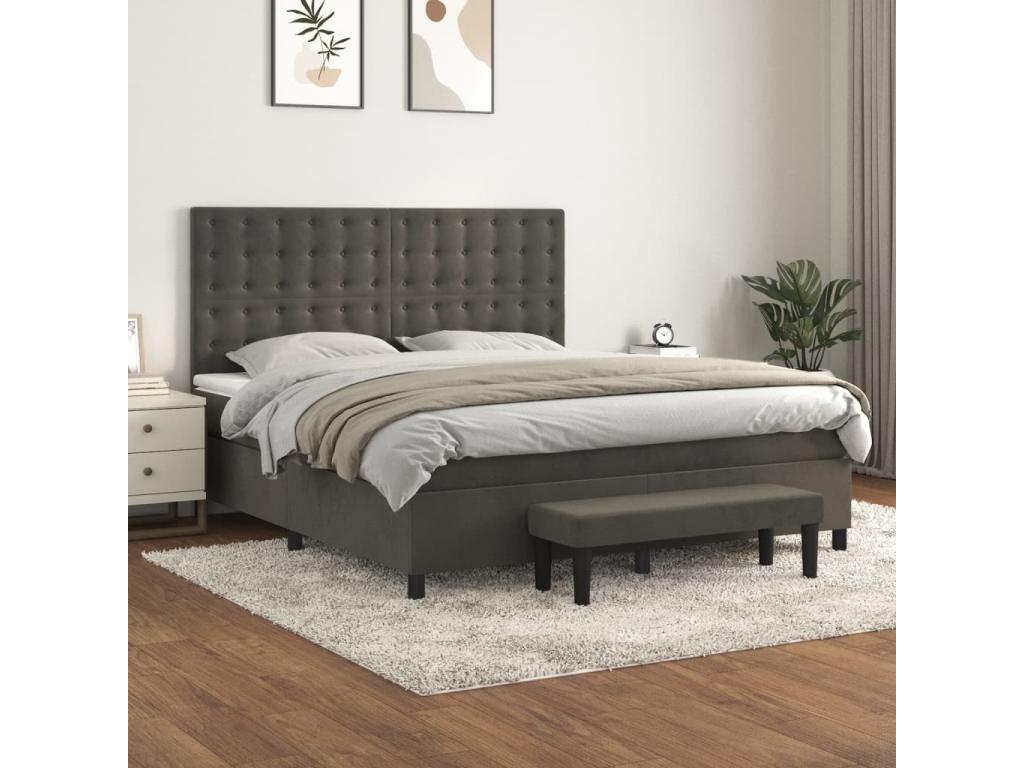 Lit à sommier tapissier et matelas Gris foncé 180x200cm Velours BSLS29355