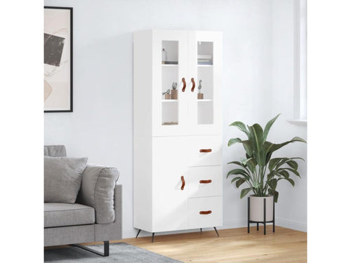 Buffet haut Blanc brillant 69,5x34x180 cm Bois d'ingénierie GBFT78299