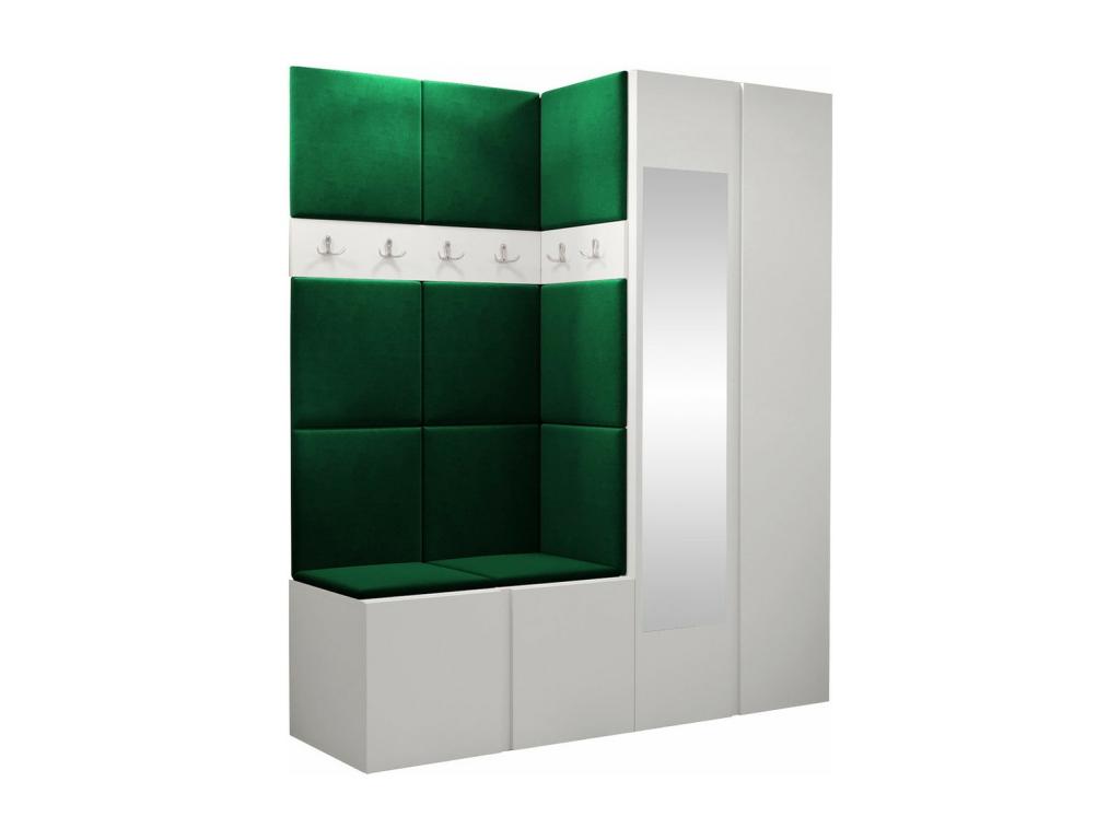 Meuble d'entrée Boislis 278 186x158x46cm Miroir Blanc Tapisserie - Stratifié LPUG34960