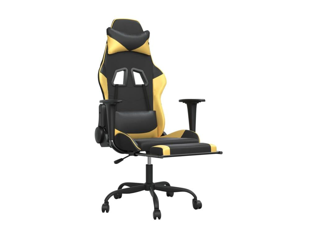 Chaise de jeu de massage avec repos-pied Noir/Doré Similicuir UHWJ40278